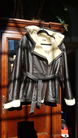 Ladies leather fur lined coat.