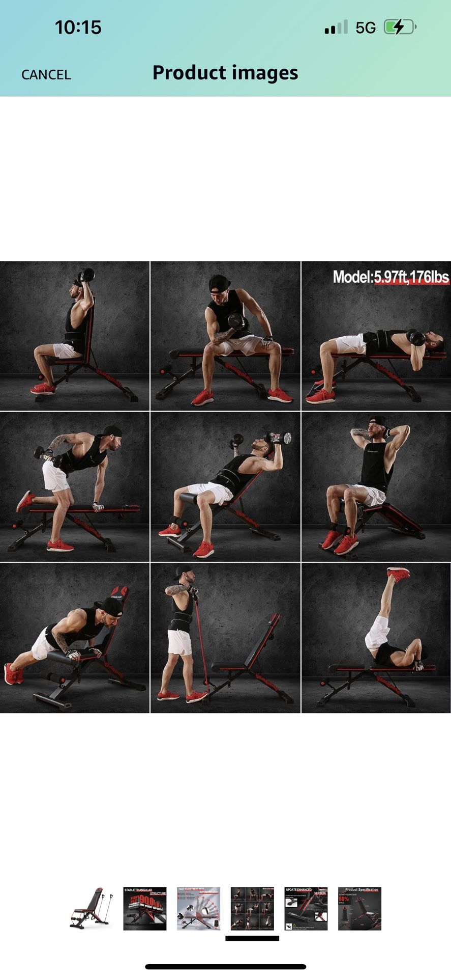 Weight Bench, Adjustable Workout Bench for Home Gym, Foldable Strength Training Bench Press for Full Body with Resistance Rope