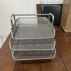 3-Tier Metal Mesh File Organizer Tray – Desk Paper Sorter Rack