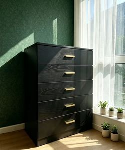 Black Dresser for Bedroom, Modern Wood Dresser, 35 Inches