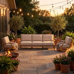 New Grade-A Teak 3-Piece Outdoor Sofa and Swivel Chair Set - Mila by JRS Patio - San Diego