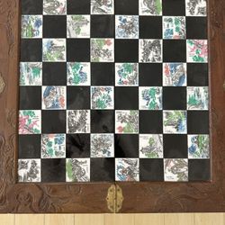 Chinese Asian Chess Board Game Set - With Carved Jade & Red Pieces
