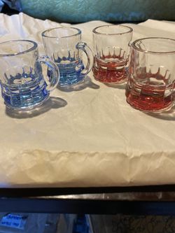 VINTAGE FEDERAL GLASS BEER STEIN MUG SHOT GLASSES  4 PCS