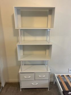 Casaottima 7-Tier Bookshelf w/ Fabric Drawers — Tall White, 2 Available