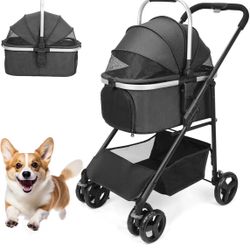 Wedyvko 3-in-1 Dog Stroller for Small Medium Dogs, Upgraded Versatile Pet Stroller with Detachable Travel Folding Carrier and Car Seat, Basket, Brake,