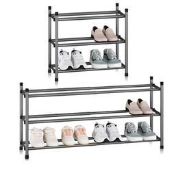 Expandable Shoe Rack, 12 Pairs Stackable Small Shoe Rack, Metal Adjustable Shoes Organizer for Closet, Entryway, Hallway, Garage, Front Door, Shoes Sh