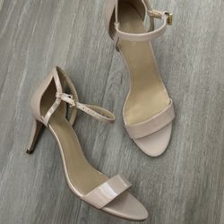 MICHAEL Michael Kors Womens Nude Beige Tan Patent Ankle Strap Shoes Heels Sandals 8 Medium 3” Heel