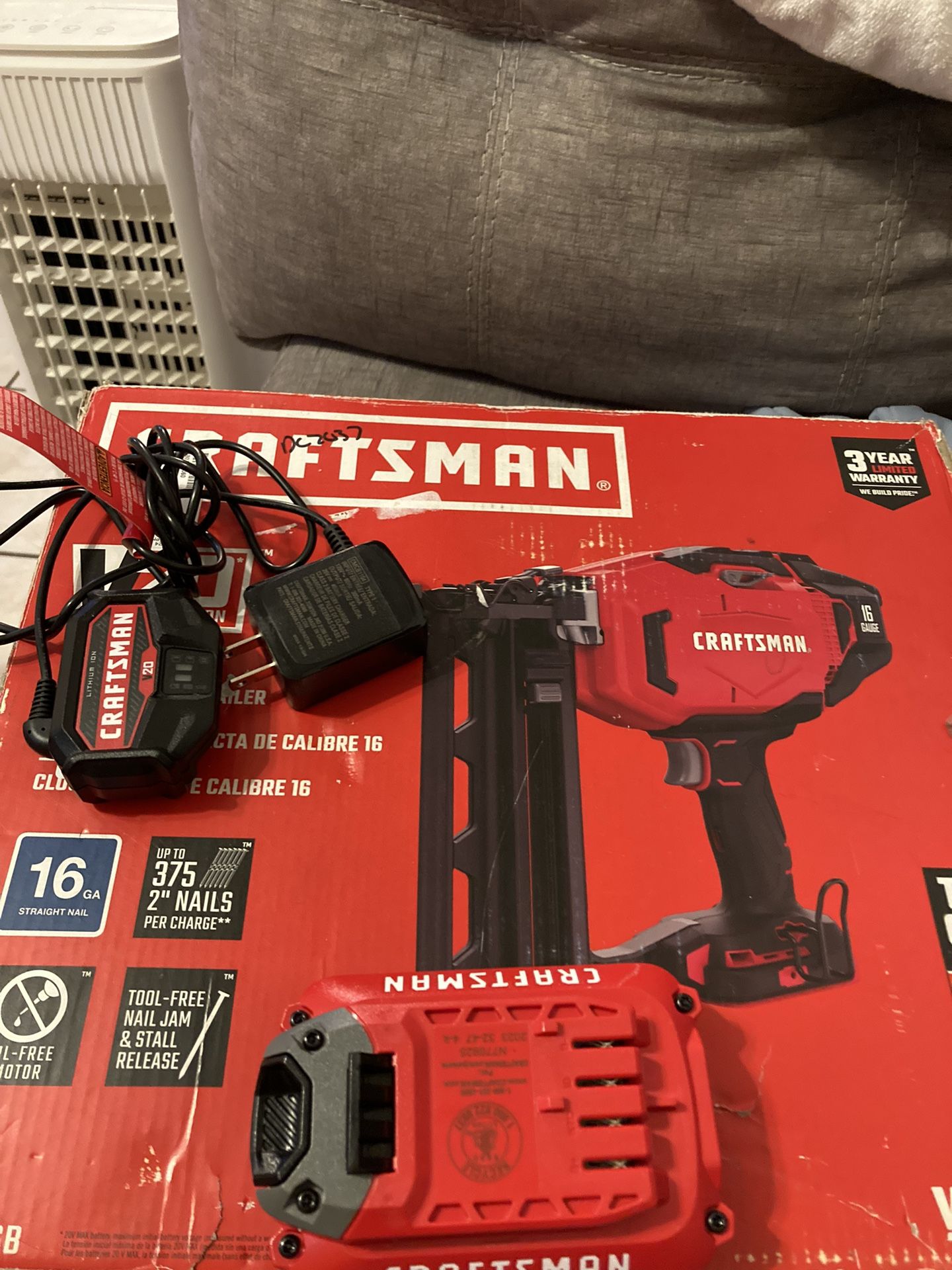 Craftsman V20 Cordless Finish Nailer + Battery and Charger