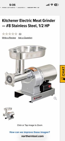 Kitchener Electric Meat Grinder — #8 Stainless Steel, 1/2 HP
