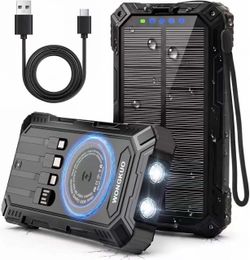 Brand new Solar Charger Power Bank - 49800mAh QC3.0 Fast Charging Portable Charger 5V/3.1A Wireless Solar Battery Charger Built-in 4 Cables with USB C