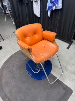 Vintage Salon Barber Chair Orange Vinyl