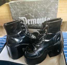 Demonia black patent leather platform boots