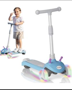 Electric Scooter for Kids Ages 3-8, 3-Wheel Electric Scooter, Kids Electric Scooter with LED Light-up Wheels, 3 Height Adjustable, C-Shaped Handle, Le