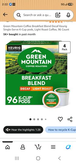 Green Mountain Breakfast Blend Decaf K-Cup Pods 96 Count