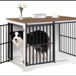 XL Large Dog Crate Furniture, 44.1" Indoor Dog Kennel Furniture with Barn Door, Wooden Tall Dog Crate, Heavy Duty Dog Cage for Large Dogs, Side En