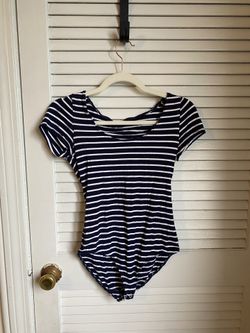 Navy and White Striped Women's Top