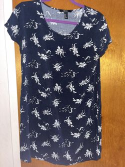 Short sleeve flower print navy dress