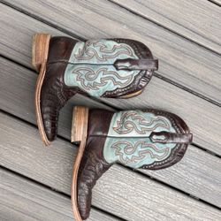 Corral Brown/Blue Caiman Wide Toe Leather Cowboy Boots Size 8M