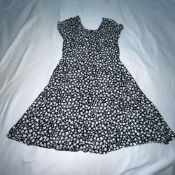 So Floral Dress Black White Blue Girls Kids Medium 12 A021
