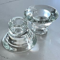 Double Sided Clear Glass Candle Holders K&M Hagberg Set of 2 with 24Candles