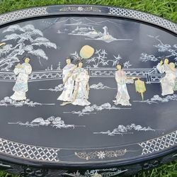 Coffee Table Oriental, Pearl Inlaid w/ Glass Top