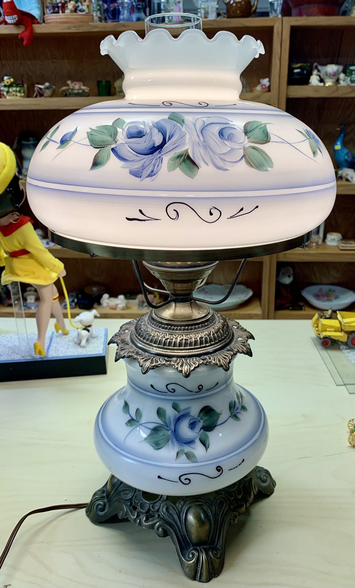 Antique Hurricane Lamp Flower Design