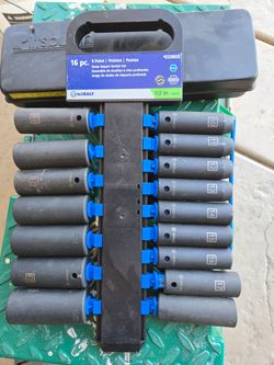 16 pieces KOBALT DEEP SOCKET AND 10 PIERCE PITTSBURGH DEEP SOCKET