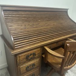 Antique Oak Roll-Top Desk + Vintage Chair Set – $1,200 OBO. 