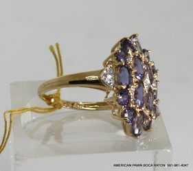 Oval Lab Created Tanzanite Cocktail / Cluster Ring 10K Yellow Gold size 7 TOP  21.2MM x 14.5mm