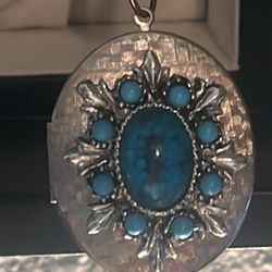 Real Silver/Turquoise  Locket w/ Place For Pictures