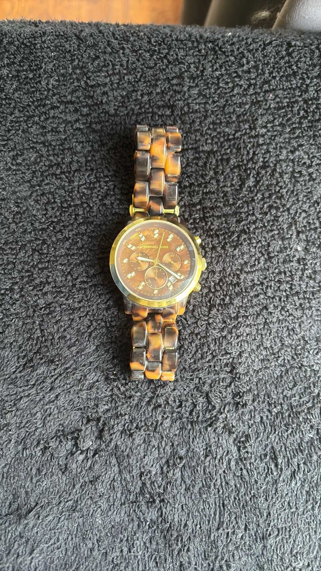 Michael Kors Watch Chrono Steel & Tortoise Mother Of Pearl MK-2516 Large Face