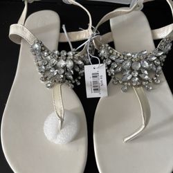Wedding / Rhinestone White Sandals Size 10