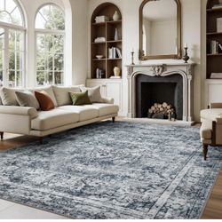 Brandnew 5x7 Area Rugs for Living Room, Machine Washable Vintage Area Rugs, Low Pile Non Slip Carpet, Lightweight Chenille Print Rug for Bedroom, Dini