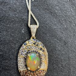 Opal Pendant And Silver Chain