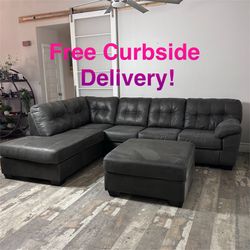 Free Curbside Delivery! Dark Grey Sectional Couch With Ottoman