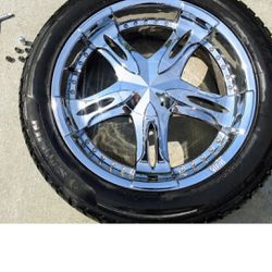 Set Of 4 Chrome Wheels Rims And Tires