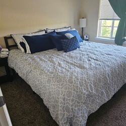 King Bed With Sealy Posturepedic Matress, 2 Side Tables & 2 Lamps