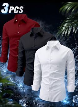 3 Men'S Formal Dress Shirts, Elegant Classic Men'S Shirts, Stretch Men'S Casual Shirts, Outdoor Golf Fishing Camping Shirts, Wrinkle-Resistant Breatha