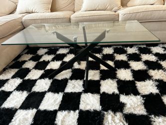 Modern Glass Coffee Table with Black Metal Base