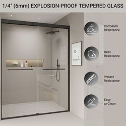 48-60 in. W x 72 in. H Double Sliding Shower Door, Semi-Frameless Bypass Bathroom Sliding Door with 1/4" (6mm) Tempered Glass for Walk-in Shower (Matt
