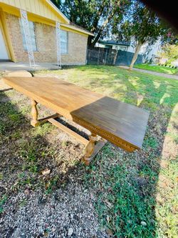 Large Wooden Dining Table with Carved Detail