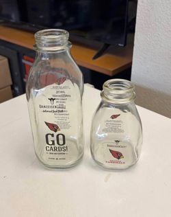 Arizona Cardinals 32 Ounce & 16 ounce Danzeisen Dairy Quart Glass Milk Bottles