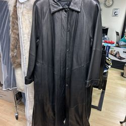 Ladies Long Leather Swing Coat XL