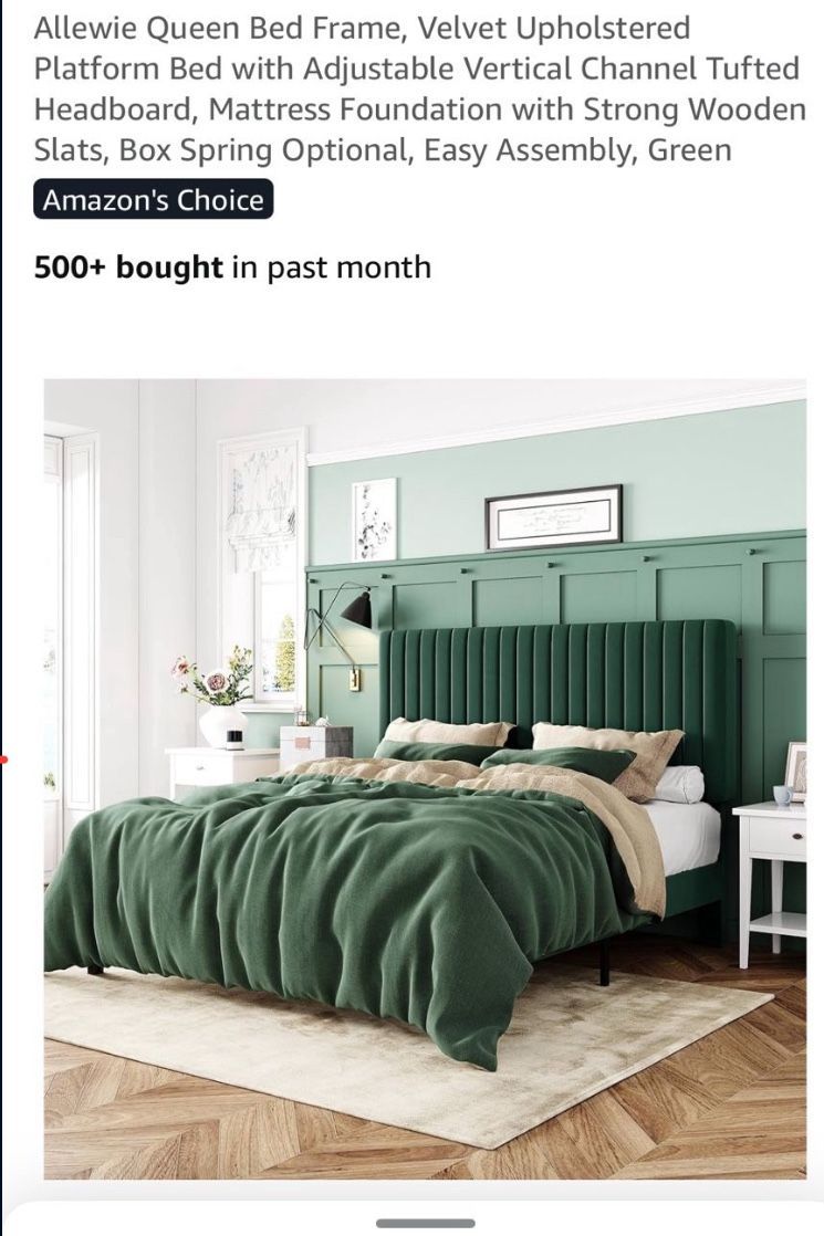 Emerald Green Velvet Queen Bed Frame