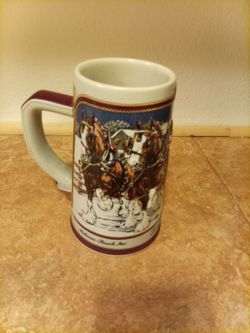 classic 1989 Budweiser Holiday Beer Stein, frequently referred to as "Winter's Evening."