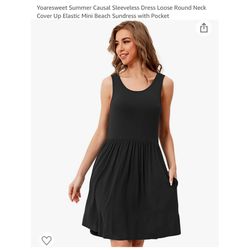 Brand new Black Size M (8-10) Summer Causal Sleeveless Dress Loose Round Neck Cover Up Elastic Mini Beach Sundress with Pocket  Whitestone/Flushing, Q