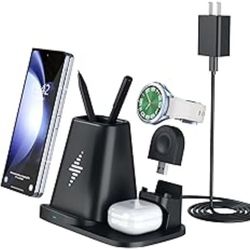 4 In 1 Charging Station For Samsung Galaxy Phone/Watch/Buds, Fast Wireless Charger Stand Compatible With S23/S22/S21/S20/S10/Note 20/Note 10/Z Flip/Fo