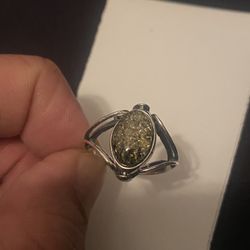 Sterling Silver Dual Amber Ring