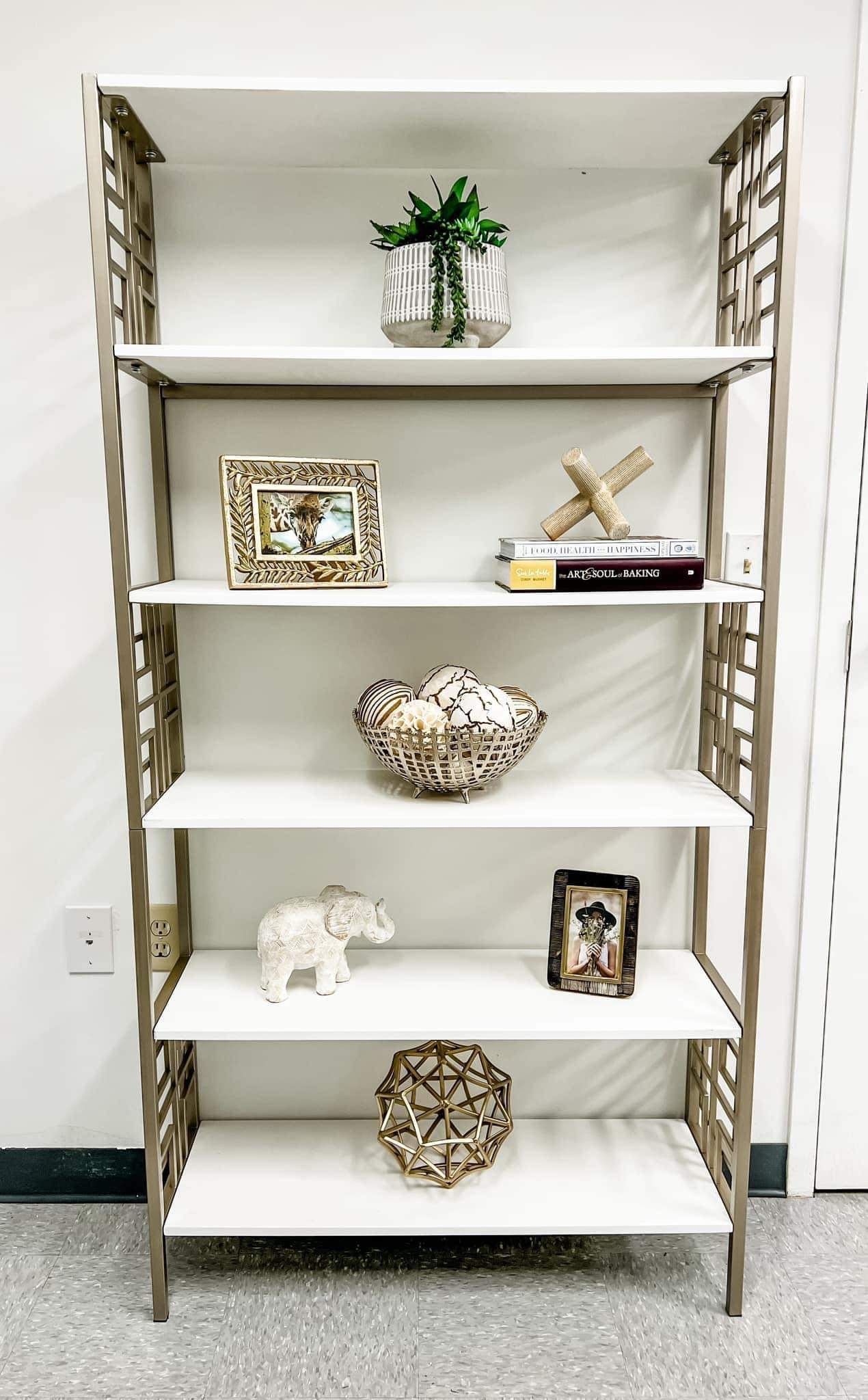 Champagne, with White Shelving Book Case