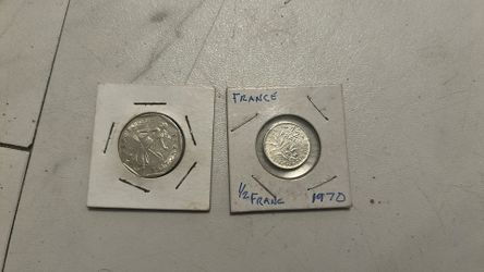 2 Coin Lot France 1970 1/2 Franc, 2 Franc